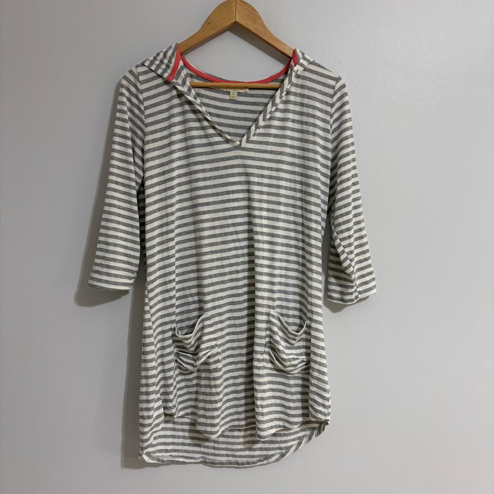 Women's Medium Sandiva Beach Cover Up with Hood Gray Stripe Boho Resort Lounge - Picture 4 of 6